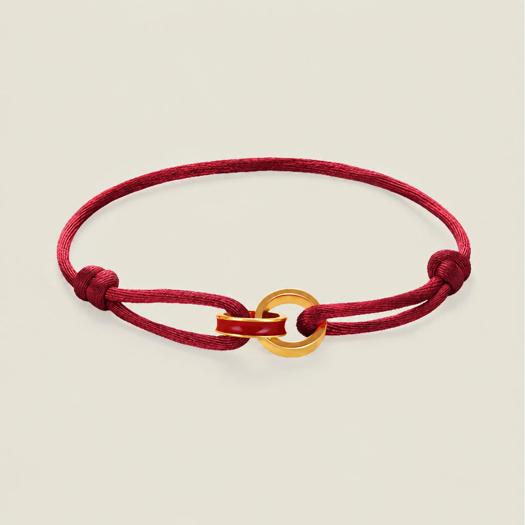 The Double Ring — OWYD silk cord bracelet with double gold-plated ring