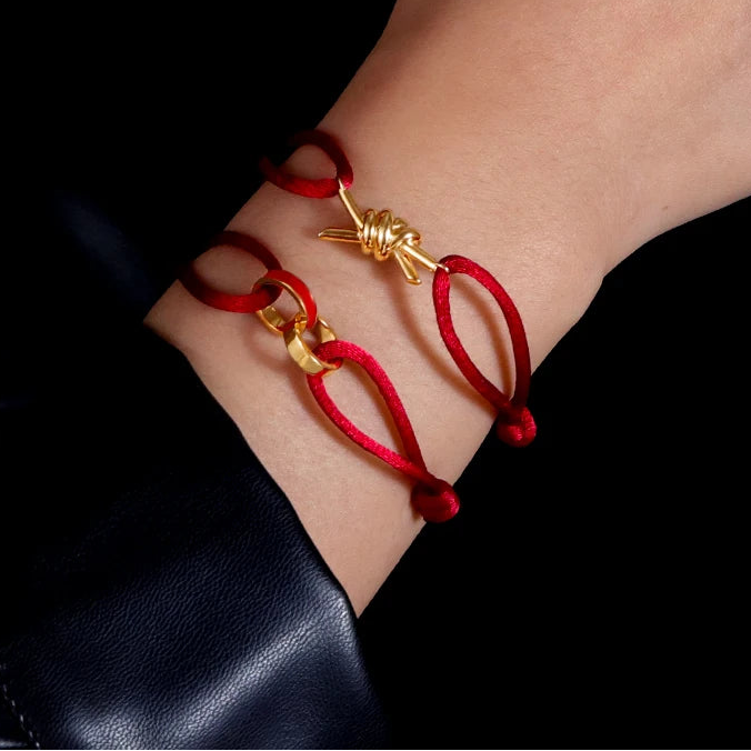 The Double Ring bracelet worn on the wrist